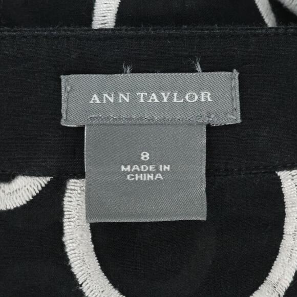 Ann Taylor Top Womens 8 Black White Embroidered Cotton Tunic Sequins Side Zip - Picture 3 of 13